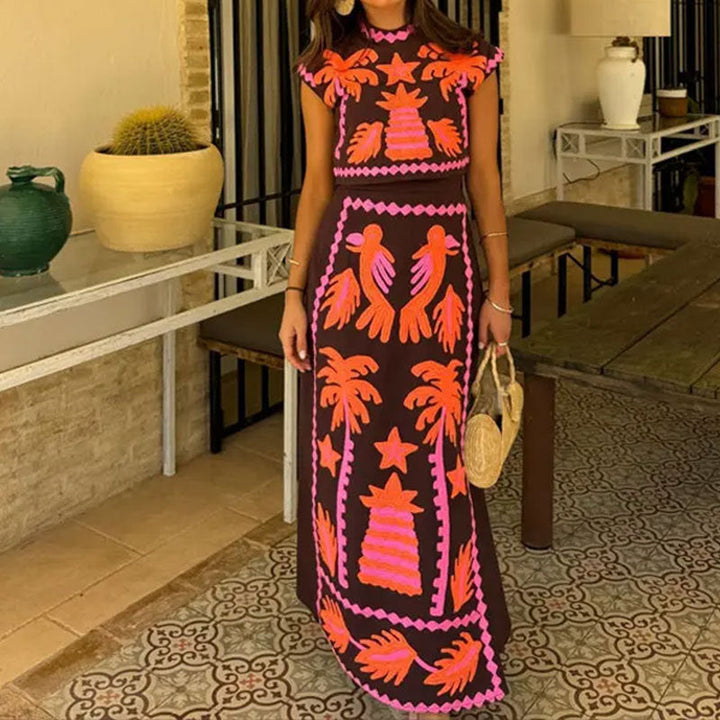 Damen Maxikleid mit lebhaftem, künstlerischem Muster und elegantem Schnitt W&W Mode