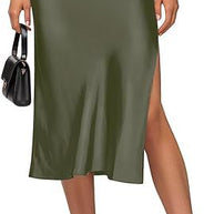 Damen Satin-Midirock mit hohem Schlitz WW