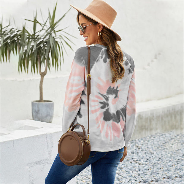 Damen Langarm-T-Shirt mit modernem Batik-Muster und lässigem Schnitt WW