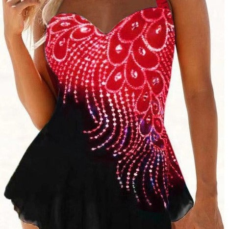 Damen Badespielanzug mit schimmerndem Dekor und fließendem Rock WW