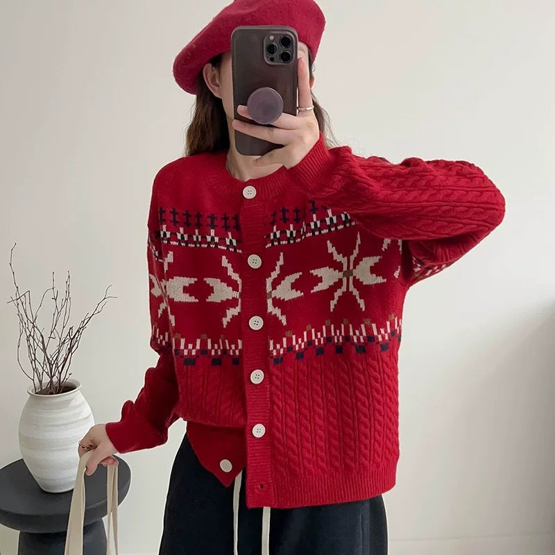 Damen Strickjacke mit folkloristischem Muster und hochwertiger Zopfstruktur WW
