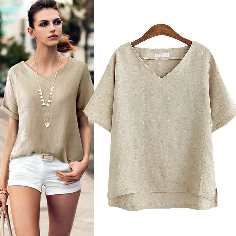 Damen lässige V-Ausschnitt Bluse mit überschnittenen Schultern W&W Mode
