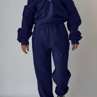 Damen lässiger Oversized-Hoodie und Jogginghose Set mit praktischem Reißverschluss WW