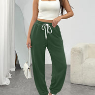 Damen Bequeme Sporthose mit elastischem Bund und Kordelzug WW