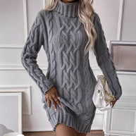Damen Strickkleid mit elegantem Zopfdesign WW