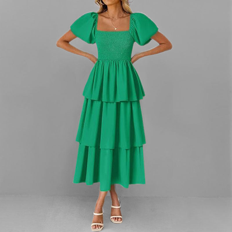 Damen Maxikleid mit bezauberndem Stufen-Look und Puffärmeln WW