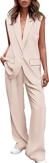 Damen ärmelloses Blazer-Set mit weit geschnittenen Hosen WW