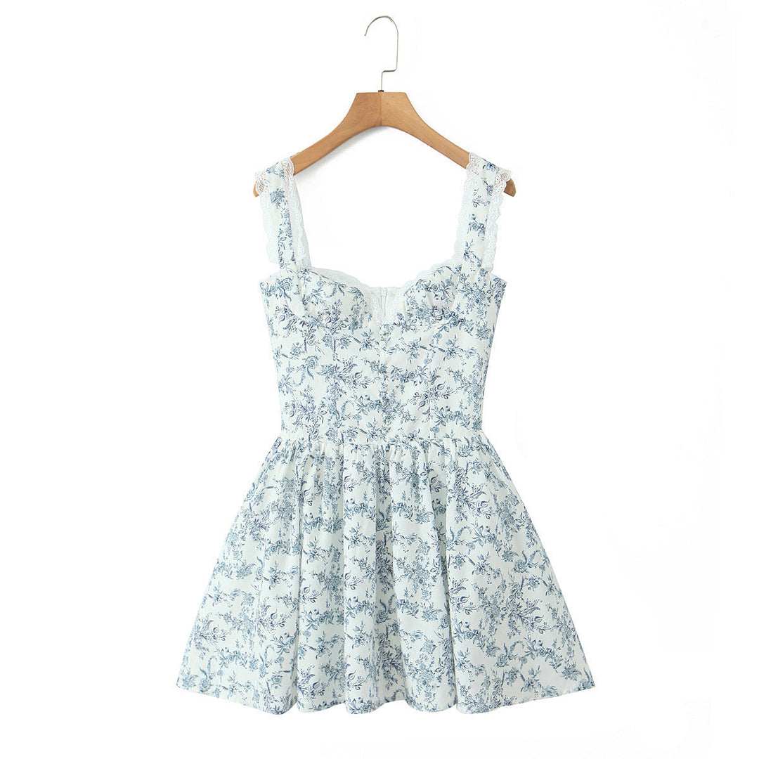 Damen kurzes Blumenkleid mit verstellbaren Spaghettiträgern W&W Mode
