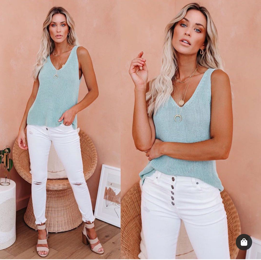 WW | Elegantes Armelloses Stricktop mit V-ausschnitt