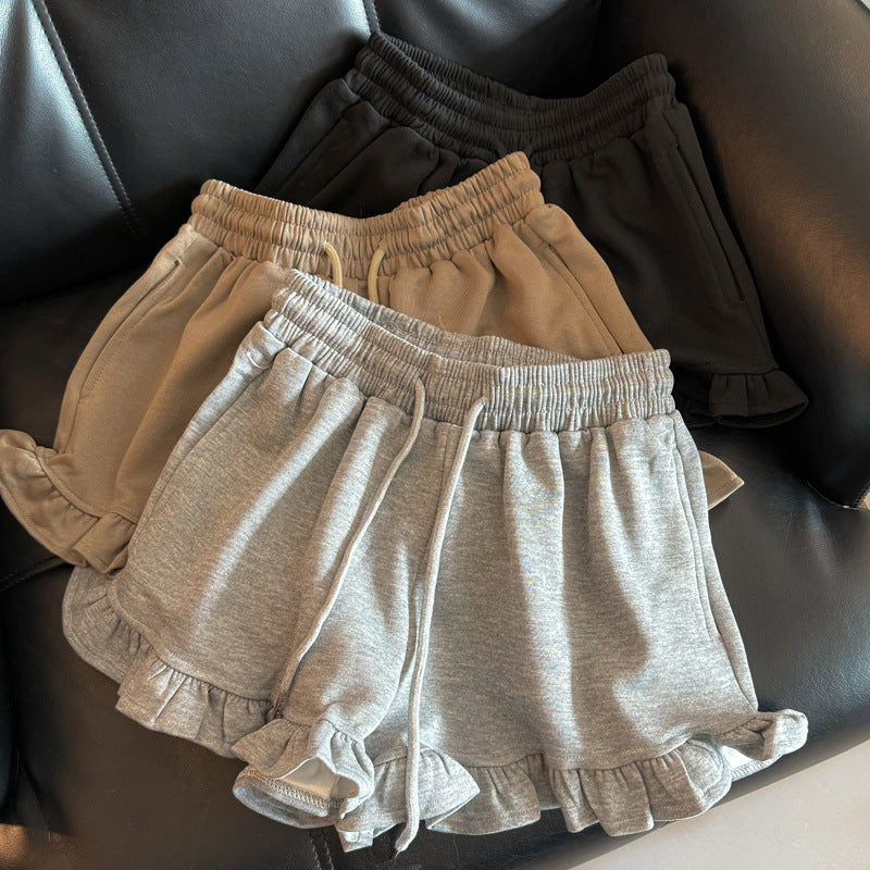 Damen Rüschensaum Freizeit Lounge Shorts WW