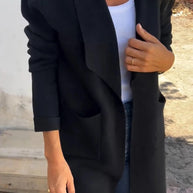 Damen lässiger oversize Mantel mit offenem Kragen und praktischen Taschen WW