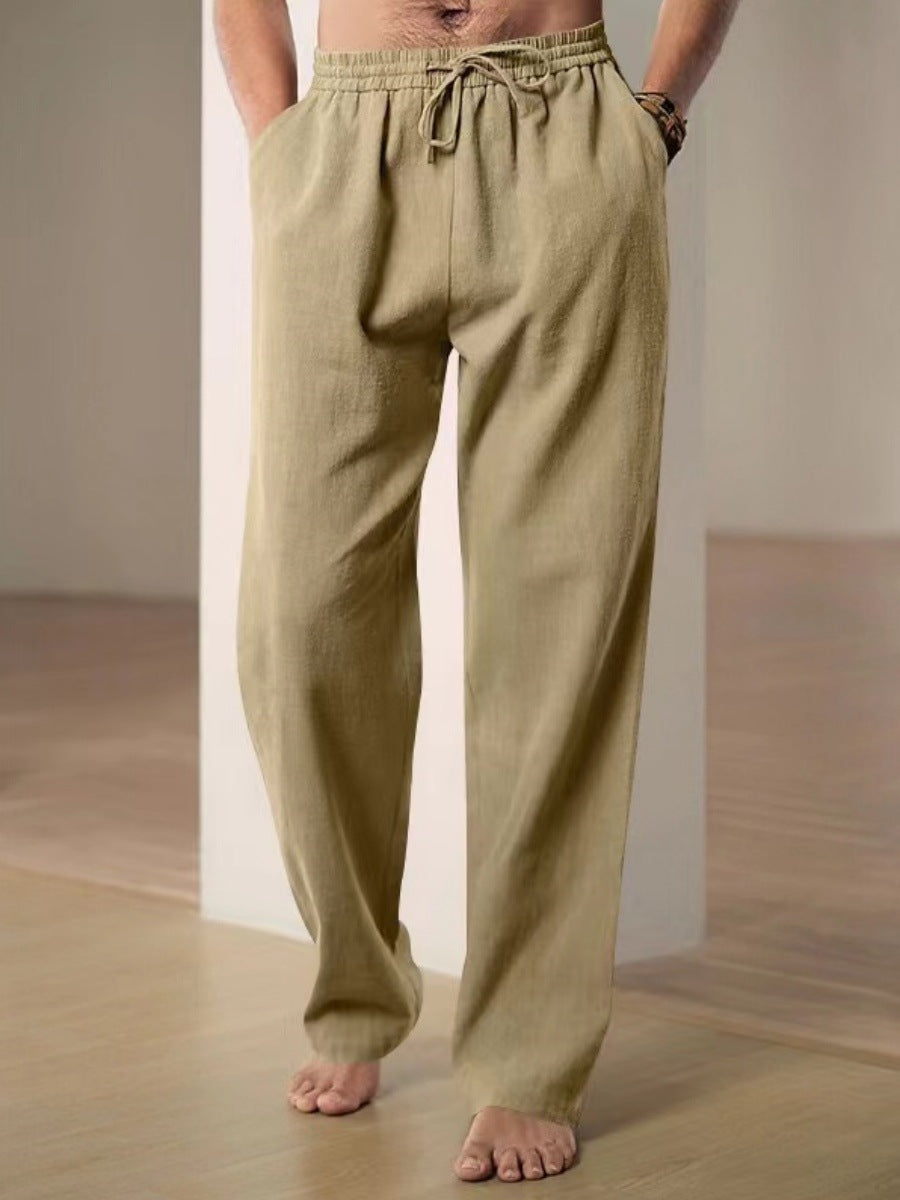 Herren Bequeme Leinenhose mit verstellbarem Bund W&W Mode