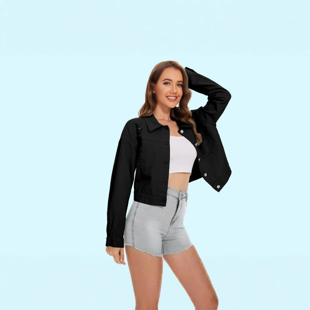 Damen Jeansjacke im lässigen Crop-Style mit fransigen Details WW