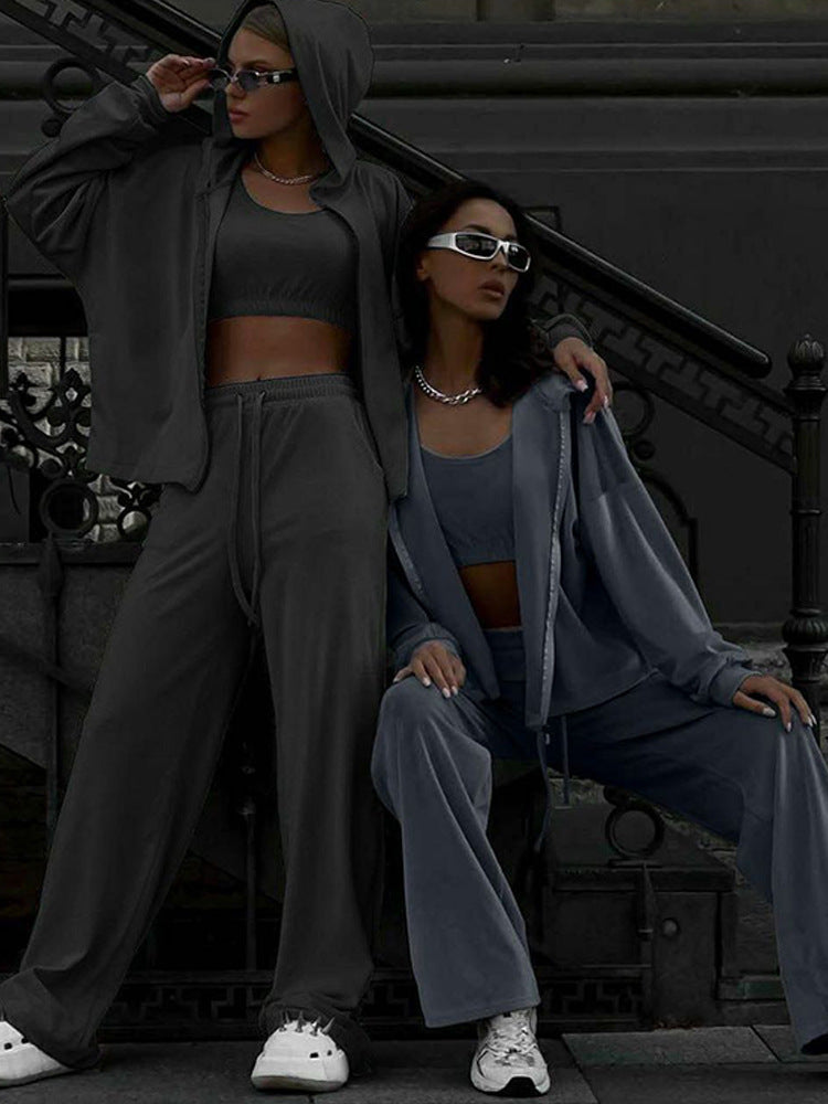 Damen sportliches Freizeit-Set mit cropped Top und weiter Hose WW