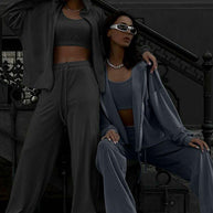 Damen sportliches Freizeit-Set mit cropped Top und weiter Hose WW