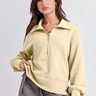 Damen sportlicher Fleece-Pullover mit Reißverschluss und lässigem Schnitt WW
