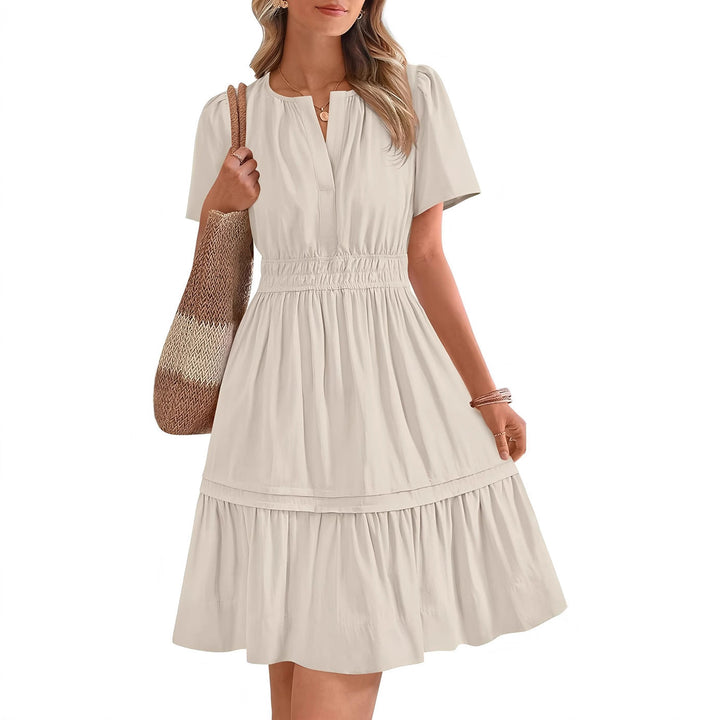 Damen gesmoktes Freizeitkleid mit voluminösem Rock W&W Mode