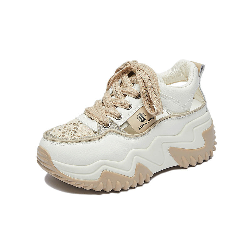 WW - Damen atmungsaktive vulkanisierte Plateau-Sneaker mit dickem Boden