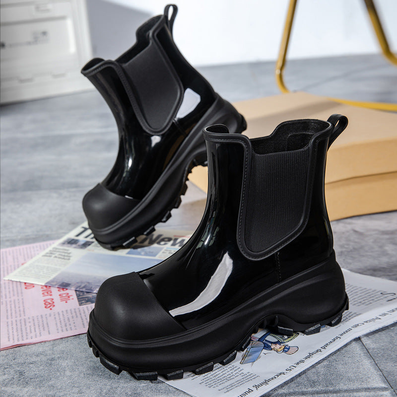 Damen stylische Gummistiefel mit rutschfester Sohle und elastischen Einsätzen WW