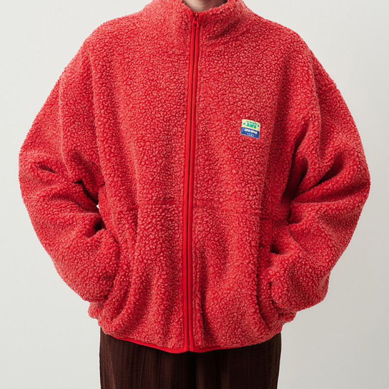 Damen Flauschige Fleecejacke mit hohen Kragen und seitlichen Taschen W&W Mode