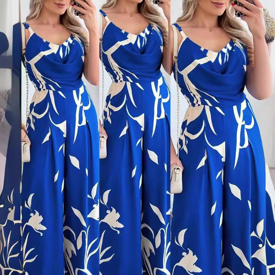 Damen Eleganter Jumpsuit mit fließendem Stoff und modischem Blumenmuster WW