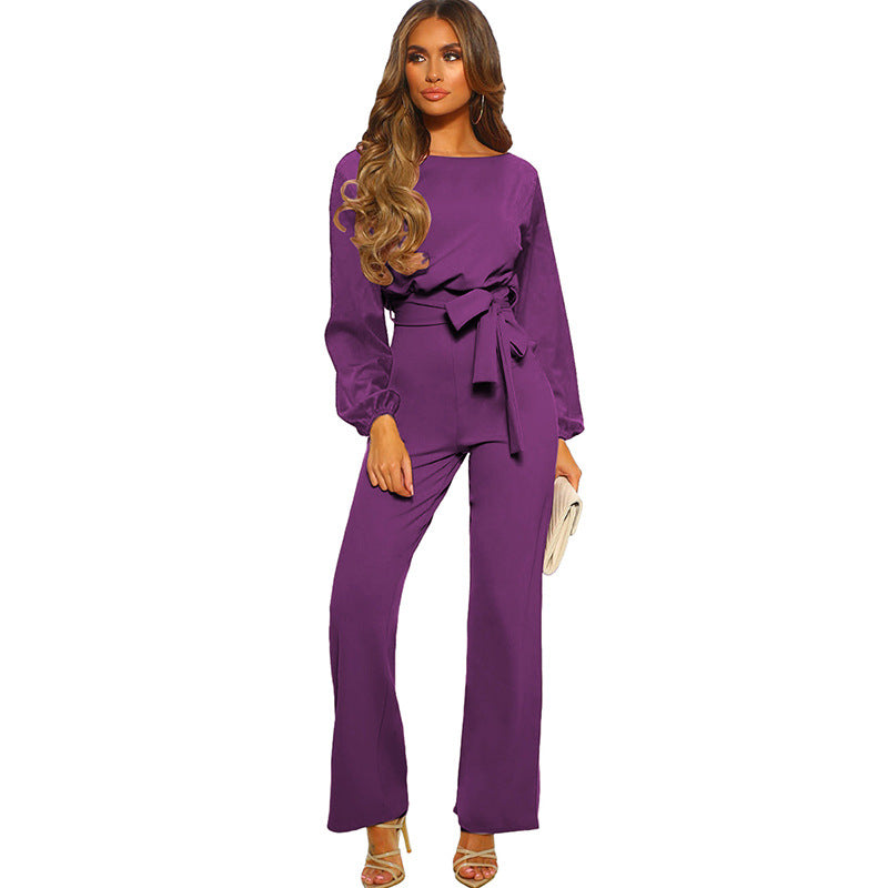 Damen eleganter Jumpsuit mit eleganten Ärmeln und tailliertem Schnitt WW