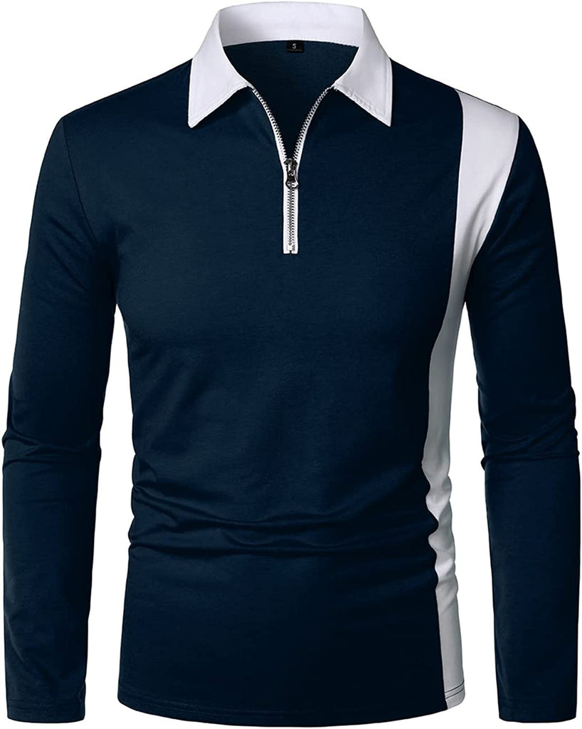 Herren Langarm Poloshirt mit modernem Reißverschluss und kontrastierenden Einsätzen WW