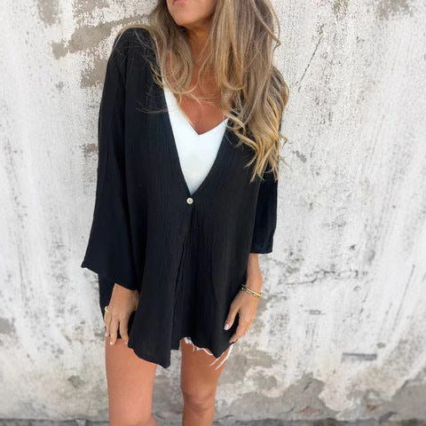 Damen lässiger Kimono mit tiefem V-Ausschnitt und weit geschnittenen Ärmeln W&W Mode