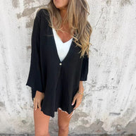 Damen lässiger Kimono mit tiefem V-Ausschnitt und weit geschnittenen Ärmeln WW