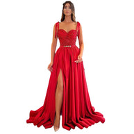 Damen Elegantes Abendkleid mit schimmerndem Oberteil und fließendem Rock WW