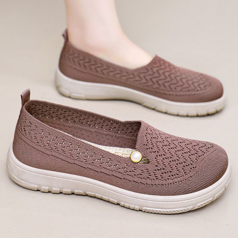 Damen Atmungsaktive Slip-On Hausschuhe mit elegantem Strickdesign und komfortablem Fußbett WW