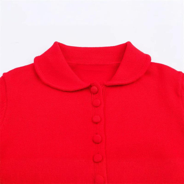 Damen Strickjacke mit Rüschenkragen und dekorativen Knöpfen WW