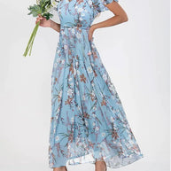 Damen Maxikleid mit floralem Chiffon und elegantem V-Ausschnitt WW
