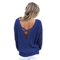 Damen lässiger Strickpullover mit offenem Rückendesign WW