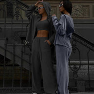 Damen sportliches Freizeit-Set mit cropped Top und weiter Hose WW
