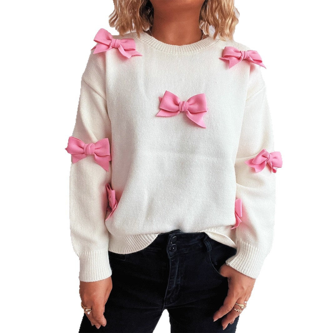 Damen Pullover mit verspielten Schleifenapplikationen WW