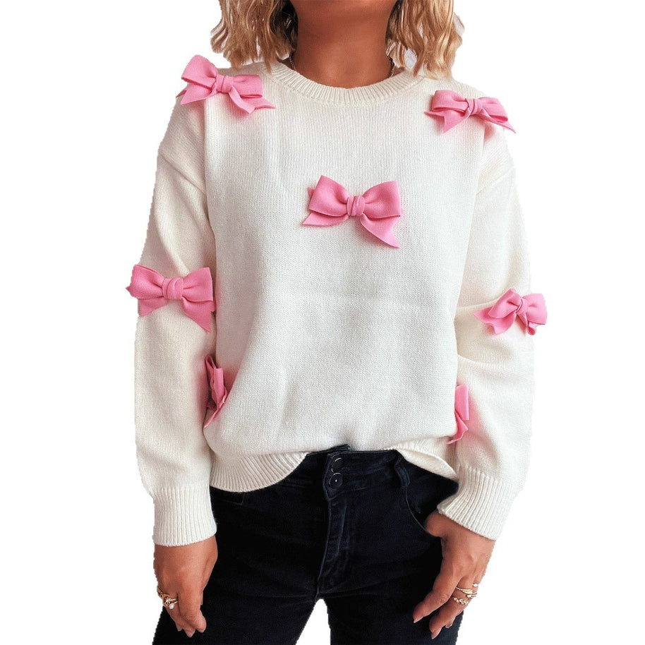 Damen Pullover mit verspielten Schleifenapplikationen WW