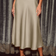 Damen schwingender Satin-Midirock mit elastischem Taillenbund WW