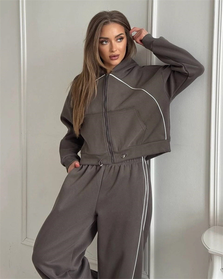 Damen sportliches Freizeitjacken- und Hosen-Set mit trendy Schnitt und elastischem Bund WW