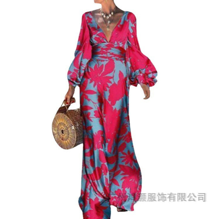 Damen Maxikleid mit schimmerndem floralem Design und elegantem V-Ausschnitt W&W Mode