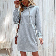 Damen Hoodie-Kleid mit seitlichen Taschen und modischer Kapuze WW