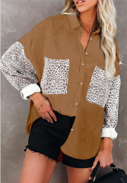 Damen Trendige Kordjacke mit Leo-Details WW