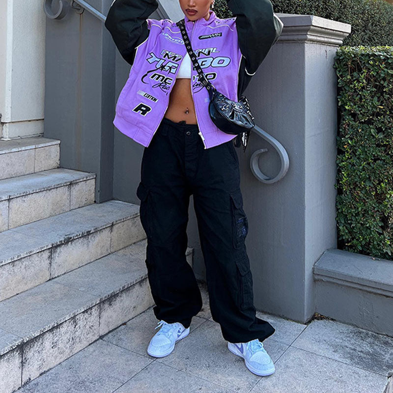 Damen Sportliche Bomberjacke mit buntem Grafikdesign und lässigem Schnitt WW