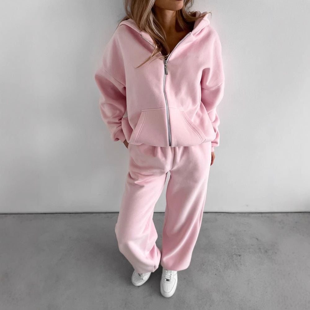 Damen Bequemes Zweiteiliges Fleece-Outfit mit Kapuze WW