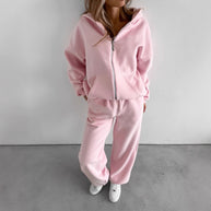 Damen Bequemes Zweiteiliges Fleece-Outfit mit Kapuze WW