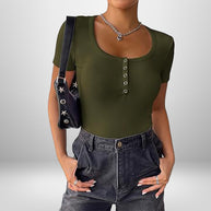 Damen Kurzarm Bodysuit mit Knopfdetails und figurbetonter Silhouette WW