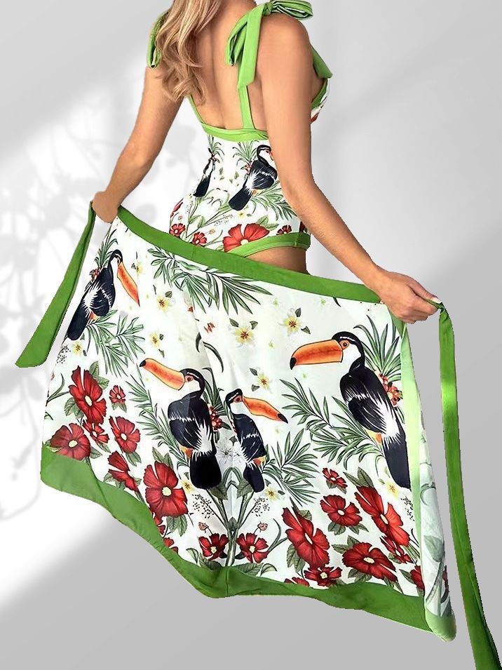 Damen Pareo mit botanischem Muster und stilvollem Bindegürtel W&W Mode