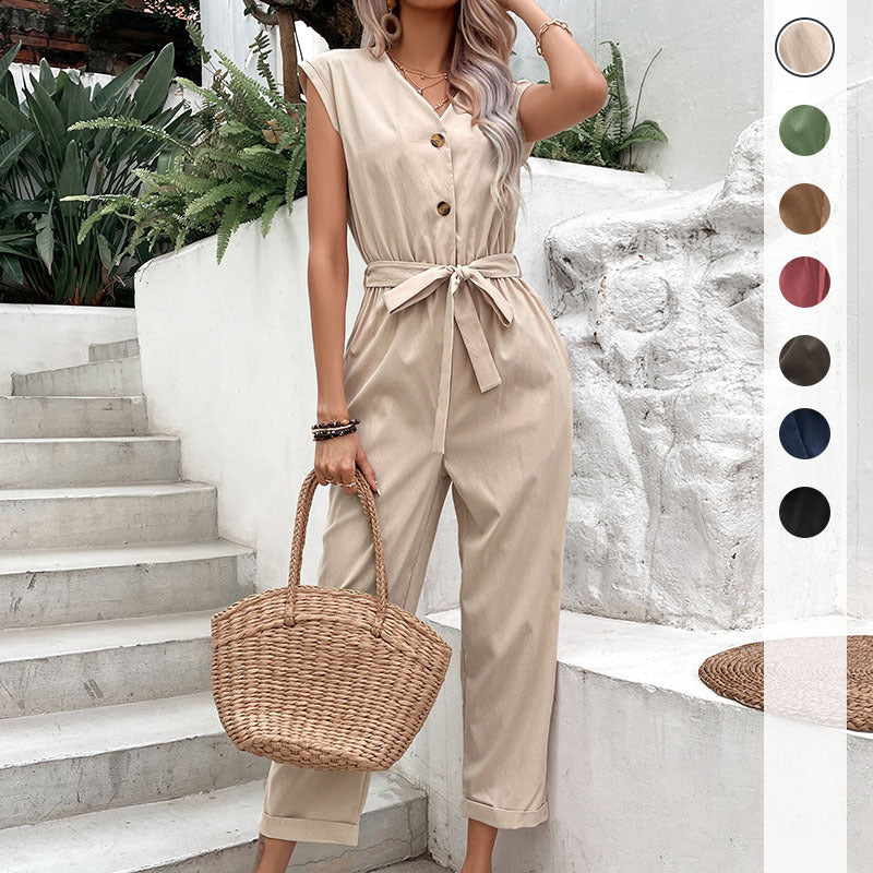 Damen Jumpsuit mit elegantem Knopfverschluss und schickem Taillengürtel WW