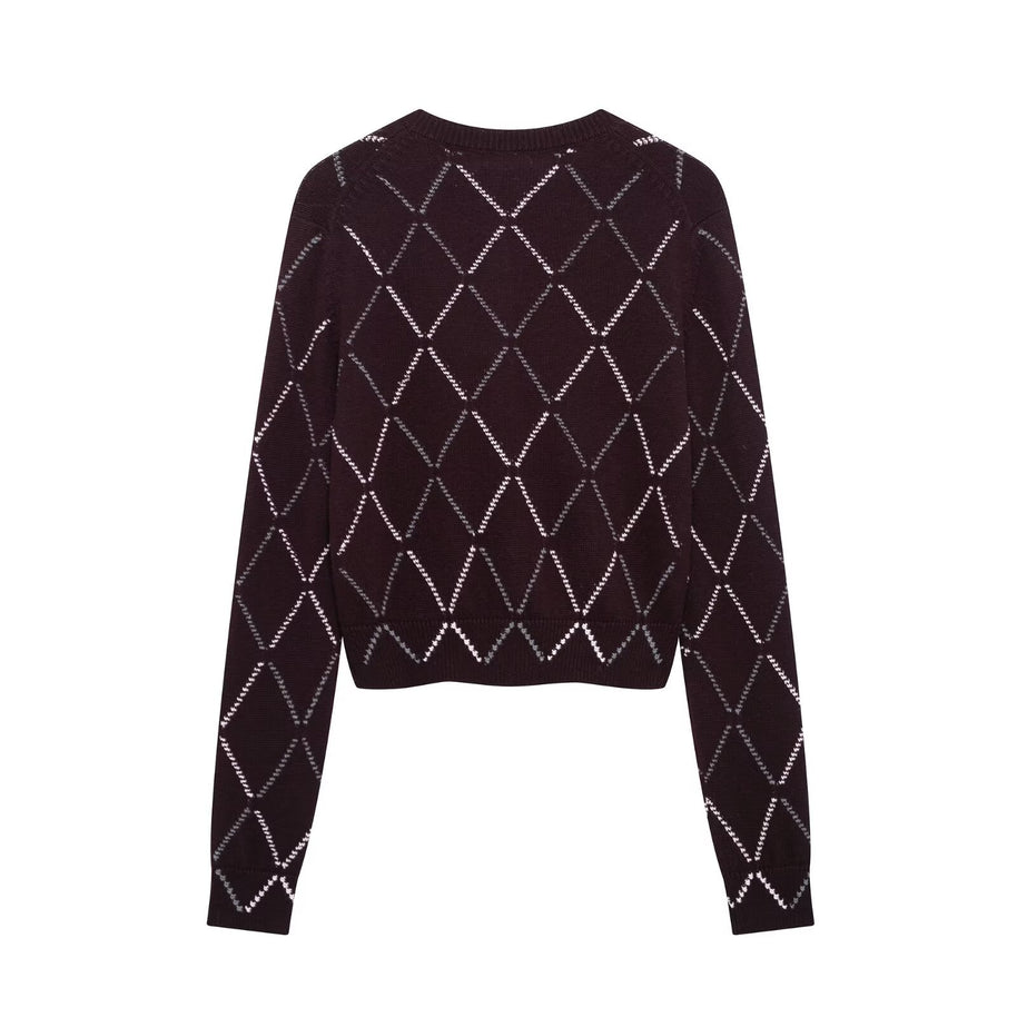 Damen Strickjacke mit geometrischem Muster und Knopfverschluss WW