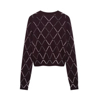 Damen Strickjacke mit geometrischem Muster und Knopfverschluss WW